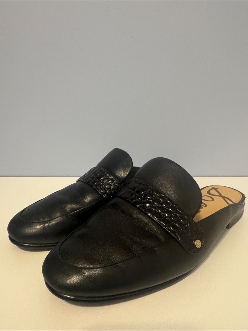 Sam Edelman Perri Black Embossed Leather Slip-On Loafer Mules Us 6
